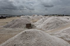 Photographie des récoltes de sel du Lac Rose au Sénégal